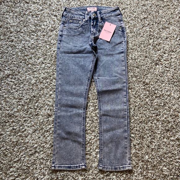 Juicy Couture Kids Mid Rise Straight Jean Girls Size 10 Pink Tint Denim Stretch - Picture 2 of 7